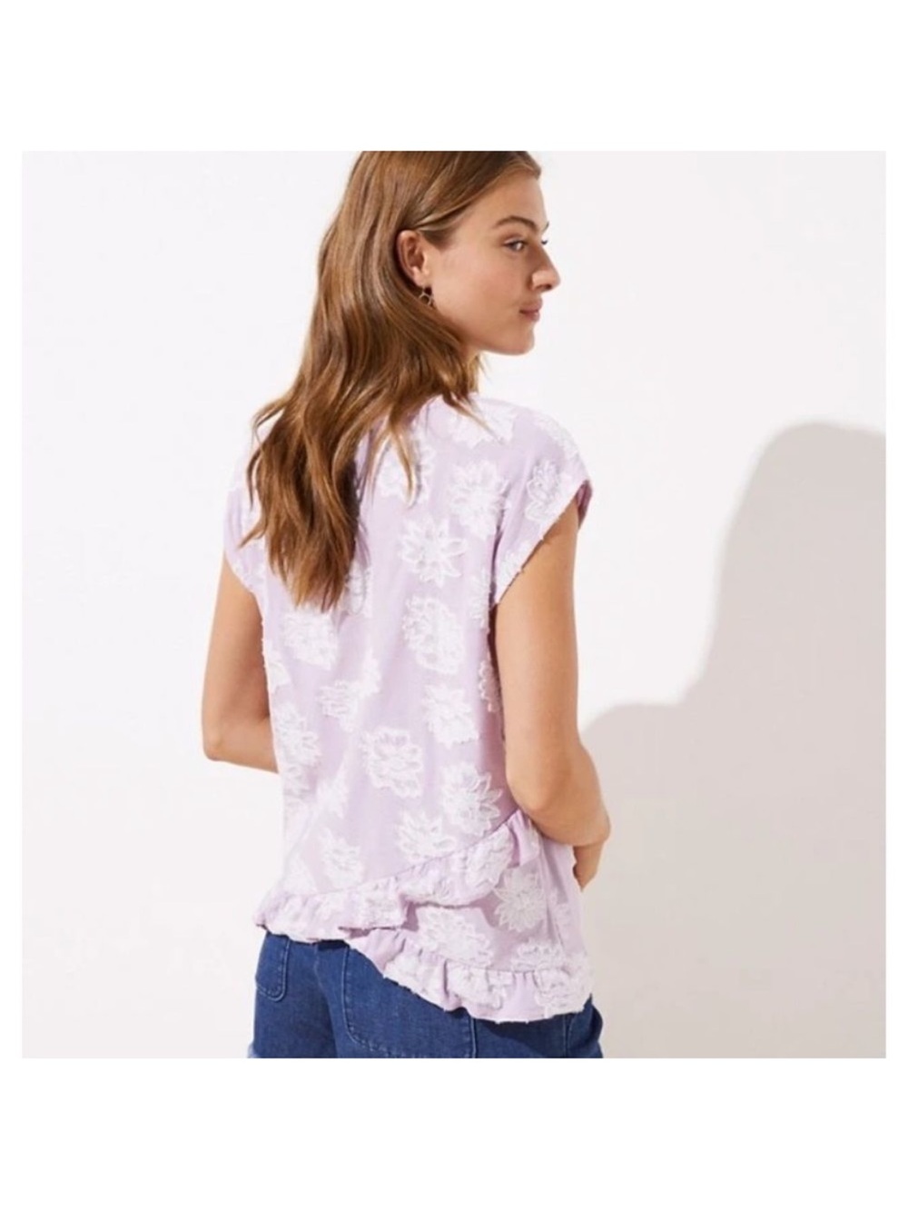 LOFT Lavender Ruffle-Hem Short Sleeve Tee